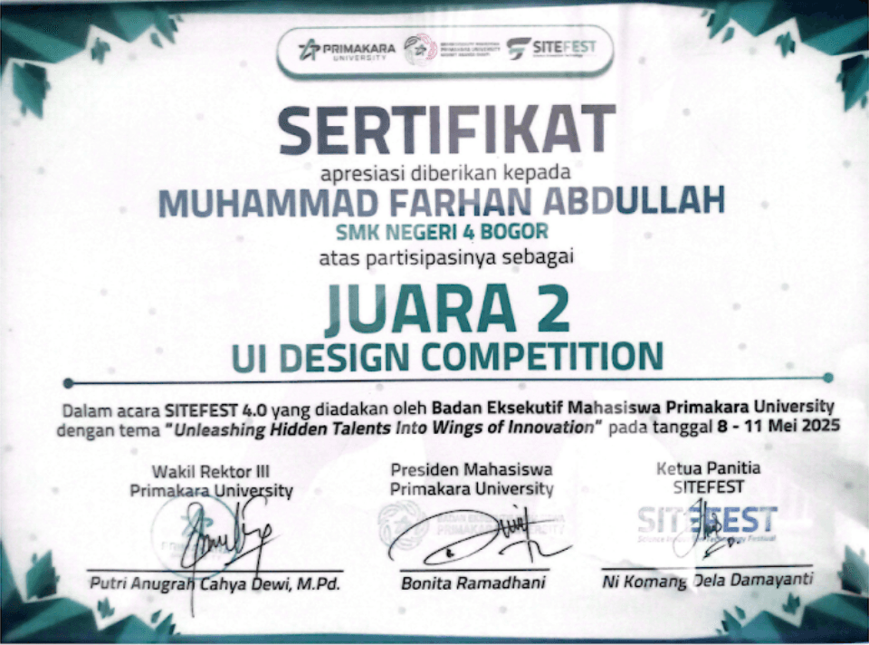 Sertifikat Juara 2 UI Web Design